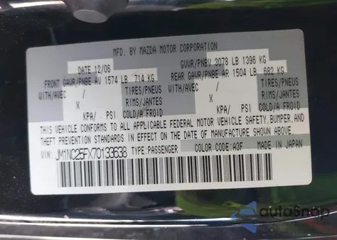 2007 Mazda Mx-5 Sport from USA, damaged, VIN JM1NC25FX70133638